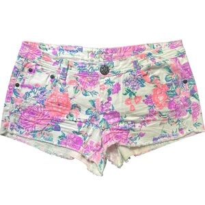 White Floral Cotton Y2K Denim Jean Shorts Rue21 Juniors Size 7/8 Festival Boho